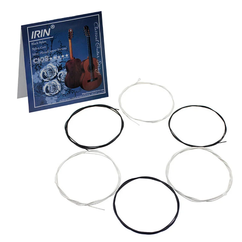 6pcs Black White Guitar Strings Professional Music Instrument Strings Set Nylon Fiber Classical Guitar Replacement 6 Strings Set