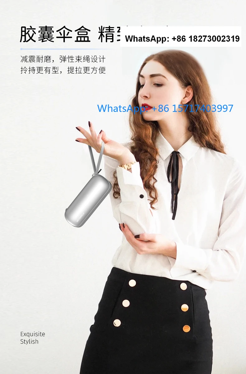 Ultra light sun umbrella for women, black rubber sun umbrella bag, compact mini capsule umbrella pocket