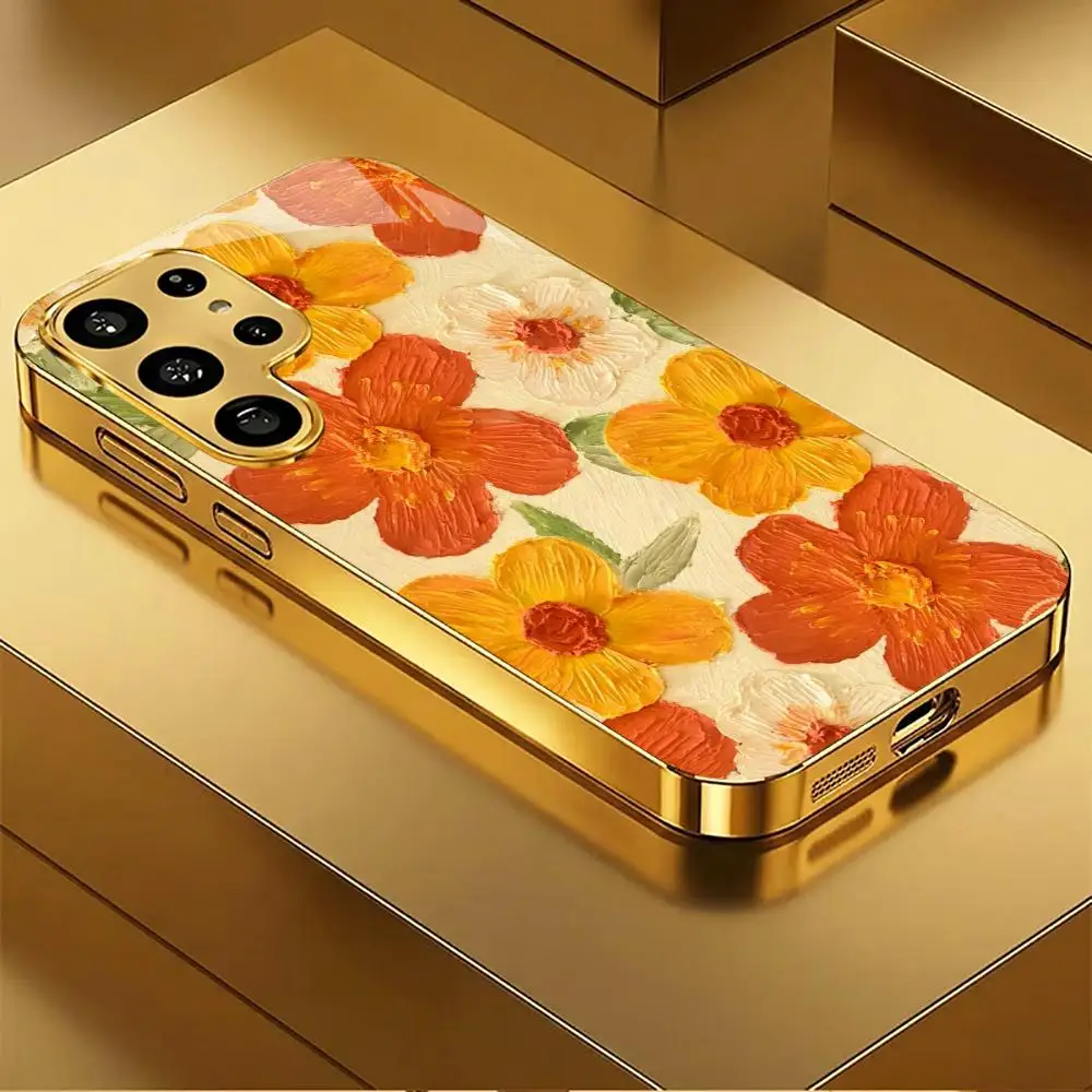 

Electroplated Floral Art fashion phone cases s26 ultra case Phone Case Glass for Samsung Galaxy S26 S25 S24 S23 S22FE,Ultra,Plus