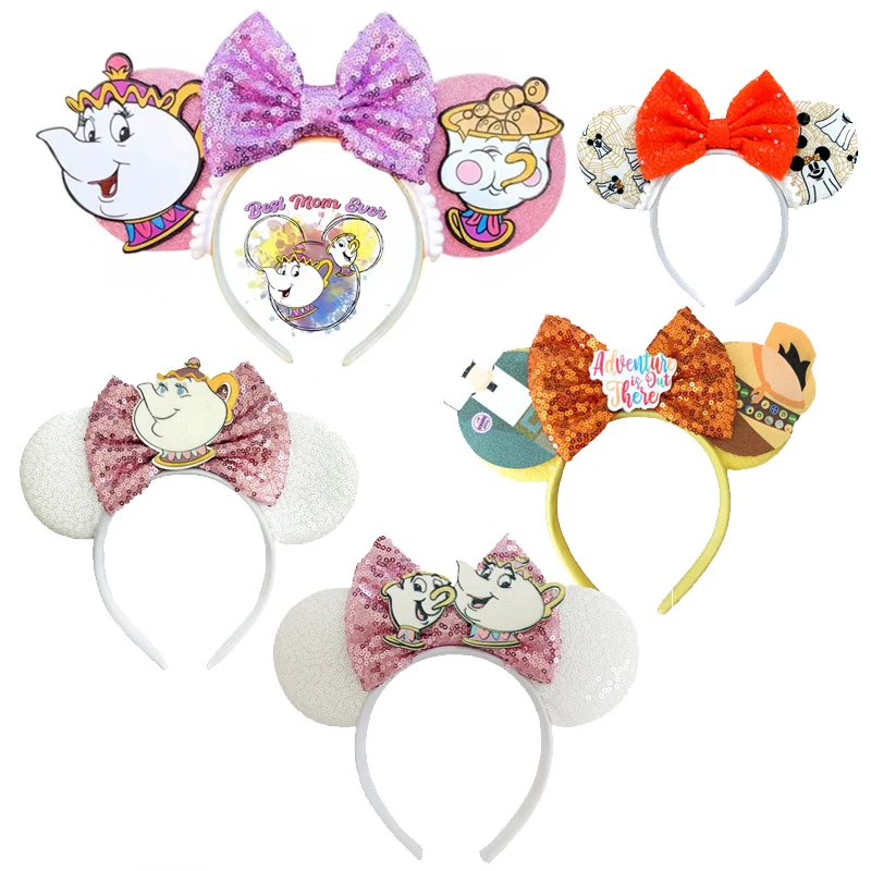Cartoon Mickey Mouse Ears Headbands Women Party Hair Accessories Best Mom Ever Headband for Girls Kids Sequins Bow Hairband