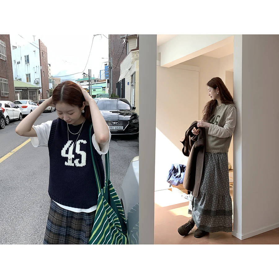 

HelloooEat Korean Sle Simple round Ne Knitted Wool Vest Autumn Winter Versatile Svel Top Layering Clothing Women's ...