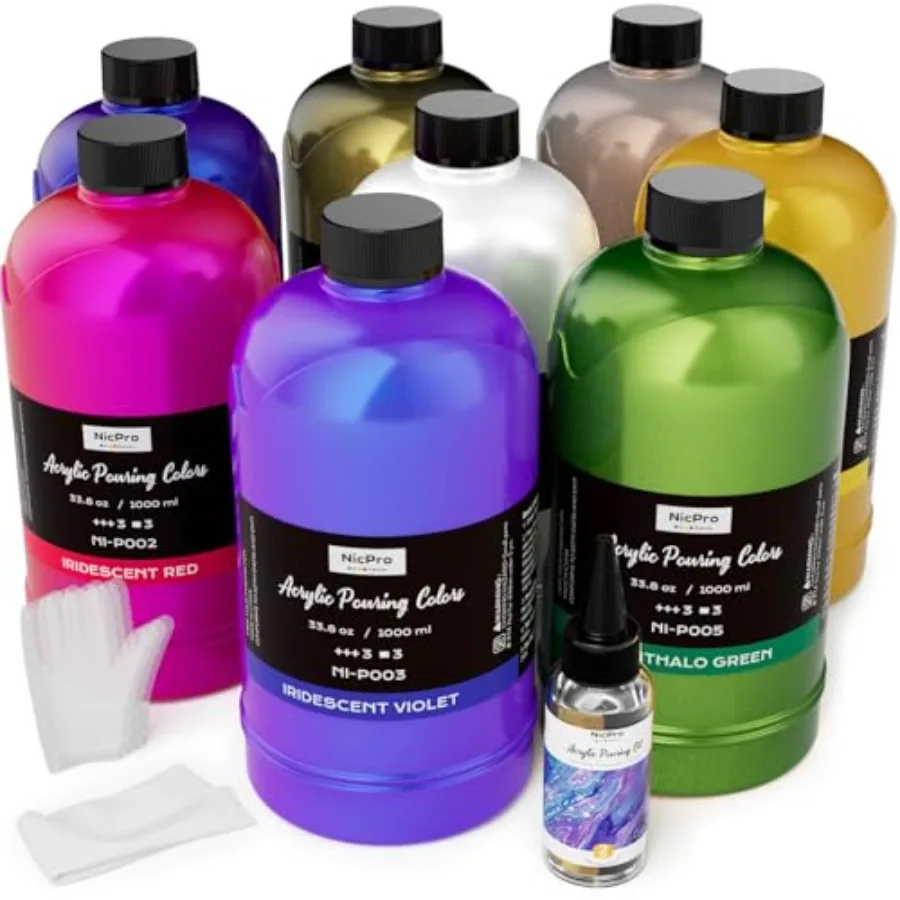 

Набор для акриловой живописи методом заливки, 8 цветов, 33,8 унции, большой объем, переливающаяся краска, готовая к использованию, высокотекучая, с силиконовым инструментом для заливки