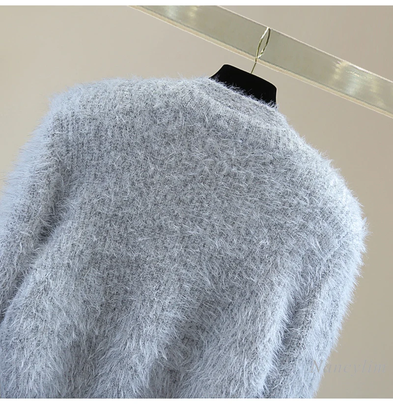 Bogen riemen Mohair Strick pullover Frauen Frühling Herbst hohe Taille kurze einfarbige V-Ausschnitt Skinny Stretch Grey Cardigan Top