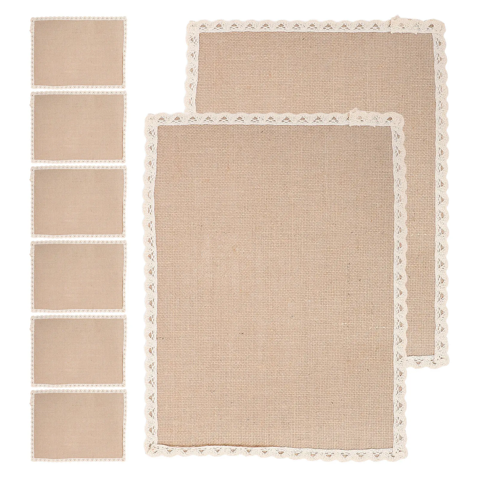 8Pcs 30x40cm Rectangular Jute Placemats Nordic Minimalist Burlap Table Mats Featuring Sophisticated Lace Edge Ideal for Daily