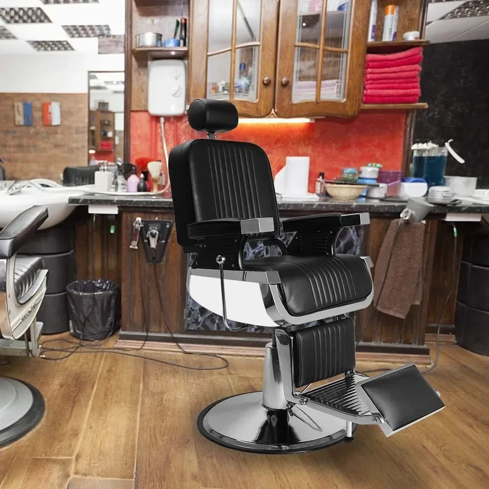 Barber Chair with Headrest & Supports up to 500lbs & 360 Degrees Rolling Swivel,Vintage Salon Spa Chair for Hair Stylist, Black image 2