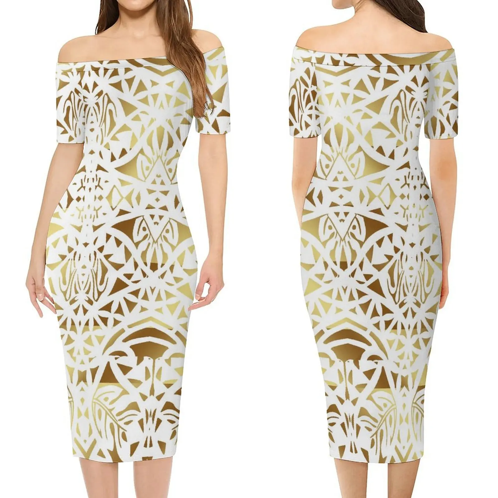 

Tribal Peoples Polynesian Custom Dress Party Holiday Dress Temperament Form-Fitting Maxi Dress Elegant One-Shoulder Dress