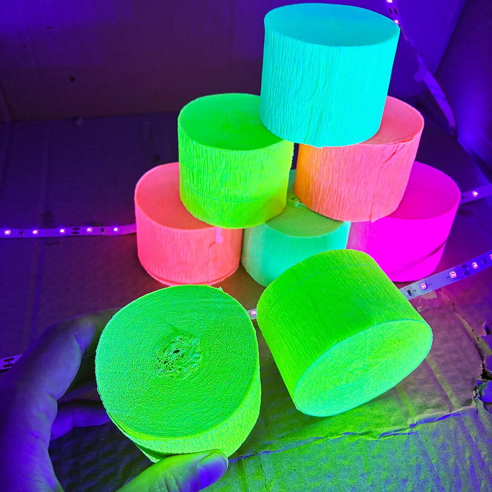 Glow Crepe Paper Streamers UV Reactive Fluorescent Neon Paper Streamers Glow in the Dark Party Wedding Birthday Blacklight Decor
