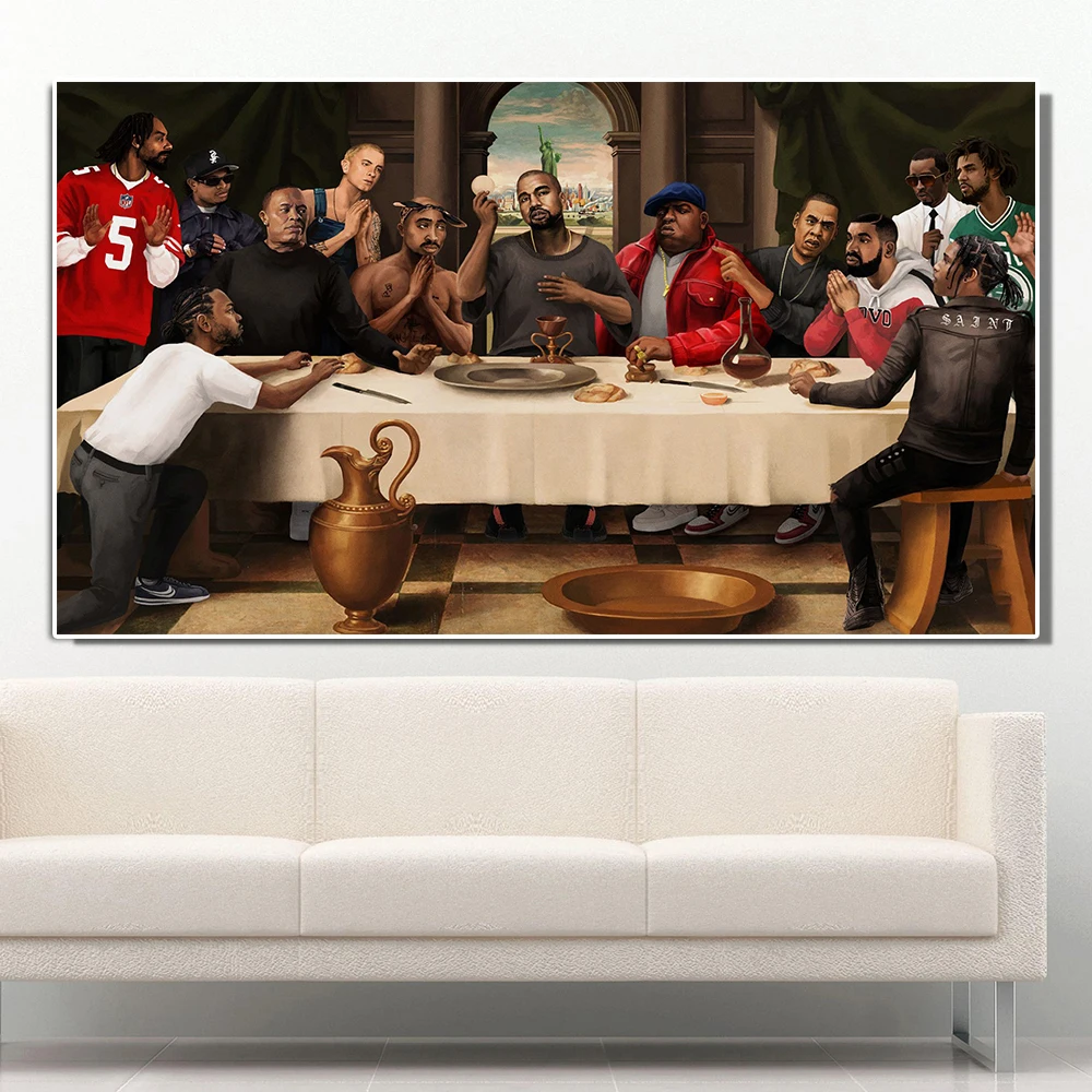 

Last Supper Legendary Rappers Graffiti Canvas Painting Hip Hop Pop Singer Portrait Poster Club Wall Art Living Room Home Decor