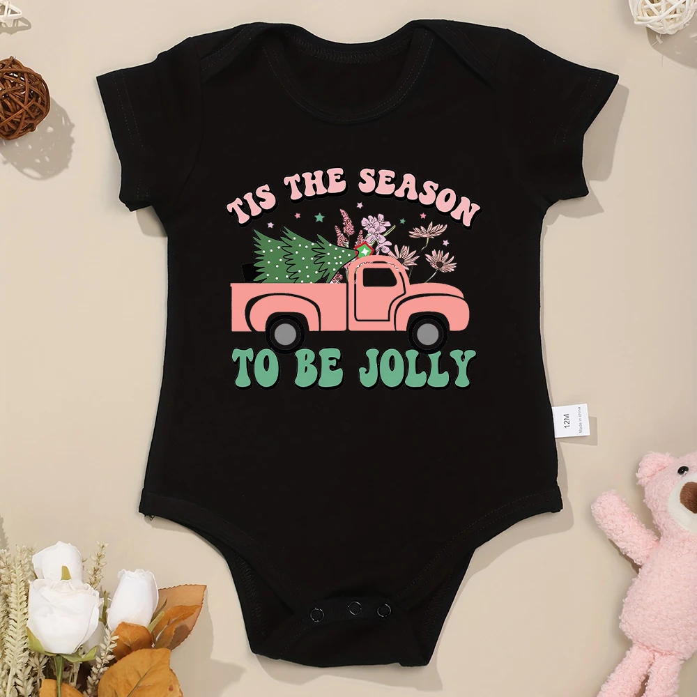 Tis The Season To Be Jolly Baby Boy and Girl Clothes Romper Black Cotton Christmas Winter Newborn Onesies Pajamas Xmas Eve