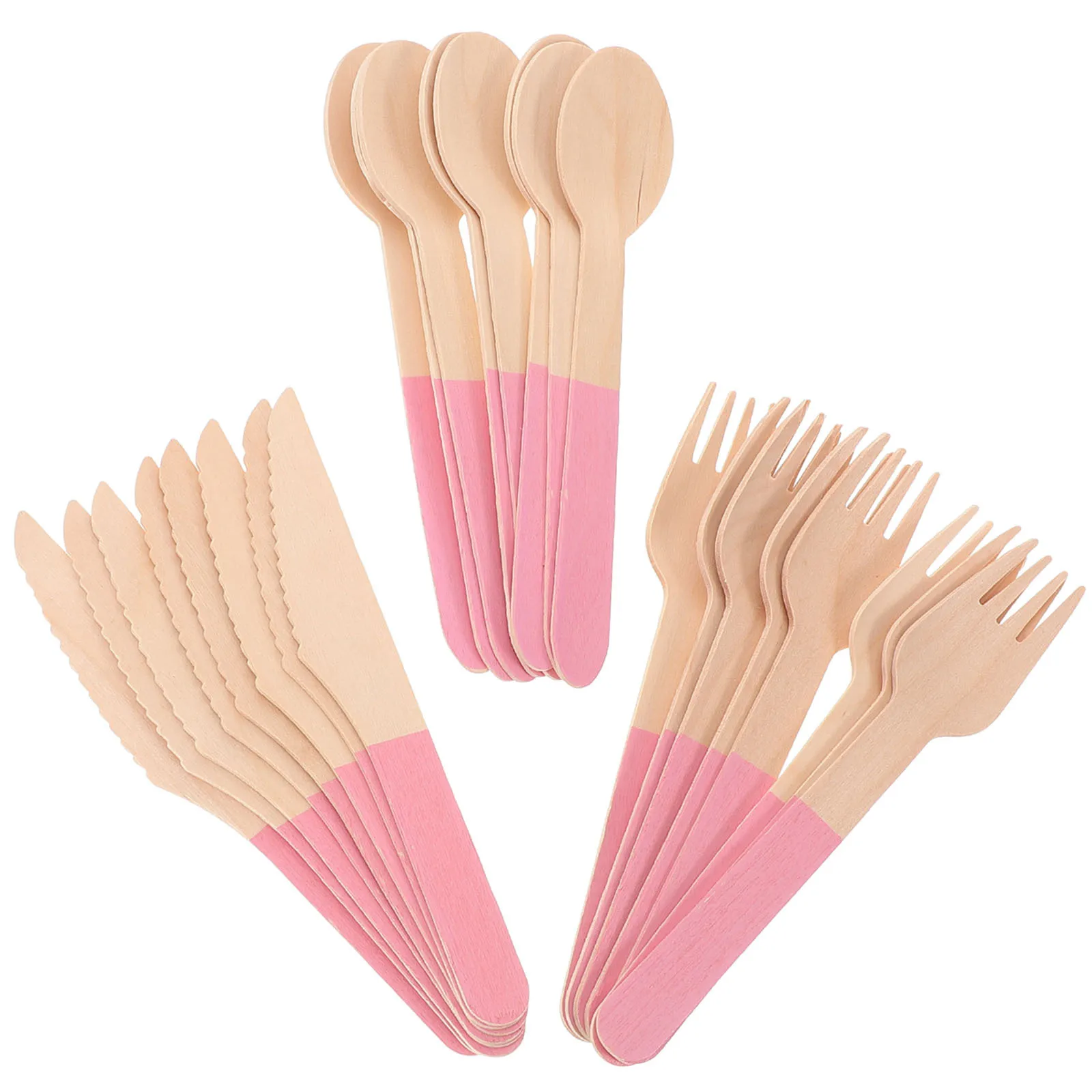 

24pcs Birthday Party Cutlery Set Wooden Disposable Knives Forks Spoons For Picnic Bbq Wedding Baby Shower Kitchen Barware
