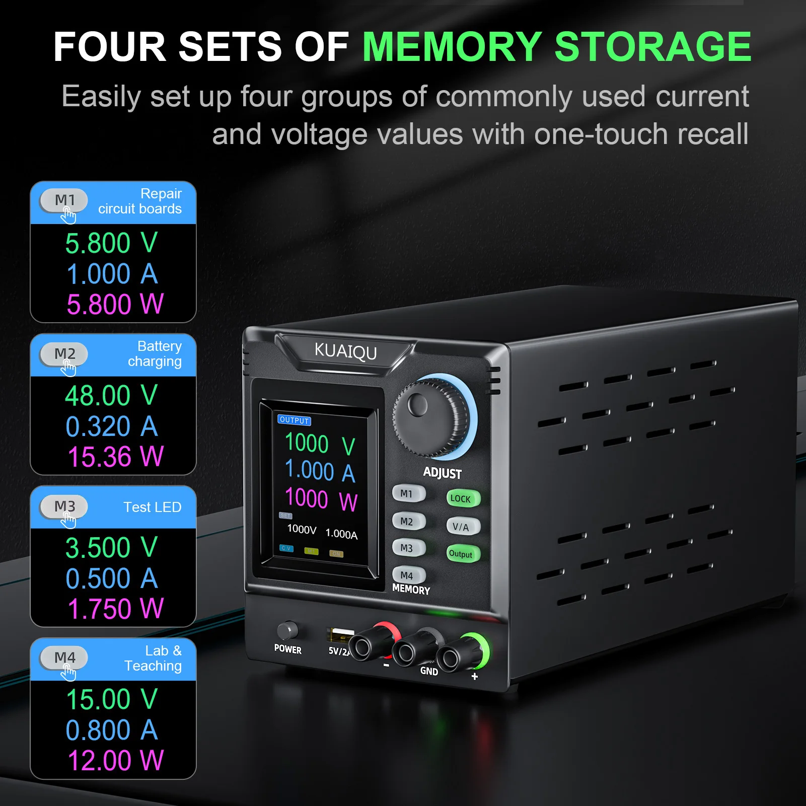 1000V 1A 1000W Lab DC Switching Power Supply RS232/USB Programmable Power Source 4-Memory OUTPUT LOCK Voltage Regulator Software