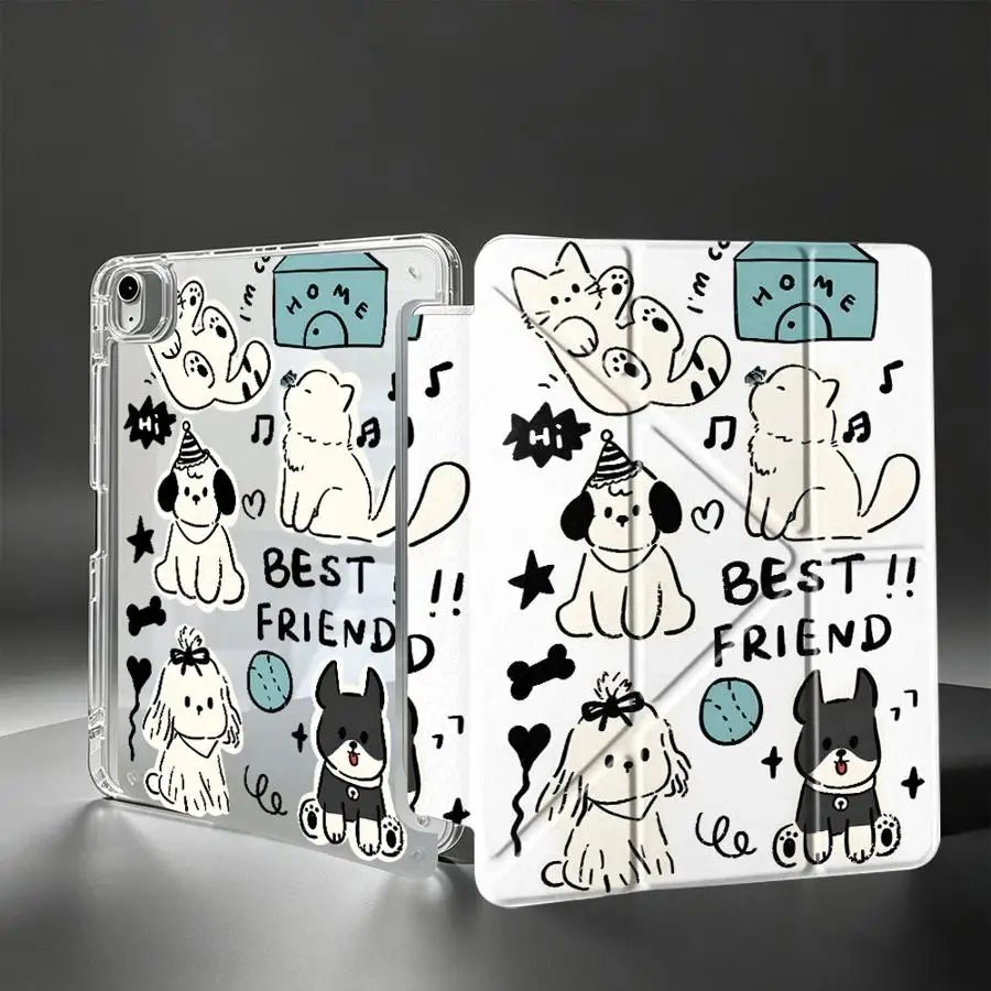 Tablet Case For Samsung Galaxy Tab S9 Plus S8 A11 S10 Lite A8 A9 Plus S7 FE With Pen Slot Cover Cartoon Cat Dog