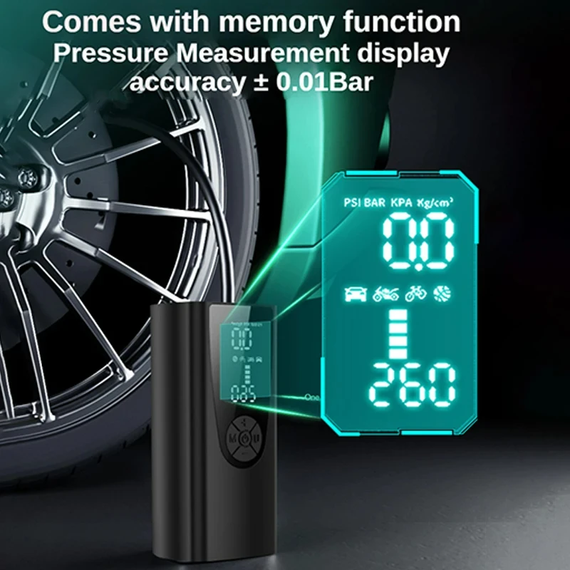 6000mAh Digital Screen Wireless Electric Inflation Pump 150PSI Emergency Air Pump Built in LED Light Mobile Power Bank