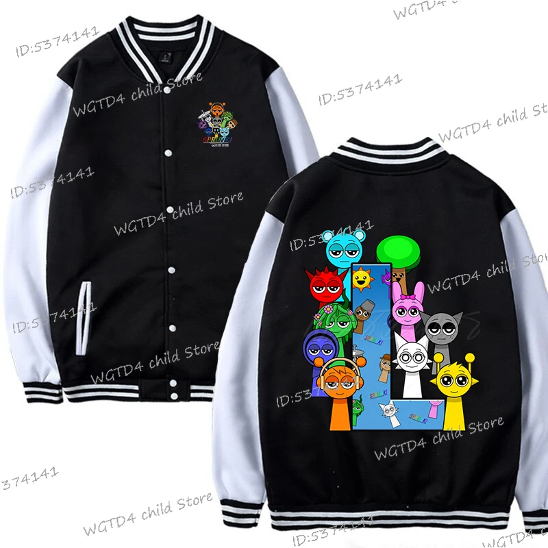 Sprunki Series Spring Jacket Sprunki 26 Alphabet A-Z Boys Girls Cartoon Birthday Gift Baseball Uniform Horror Game Sprunki Coats