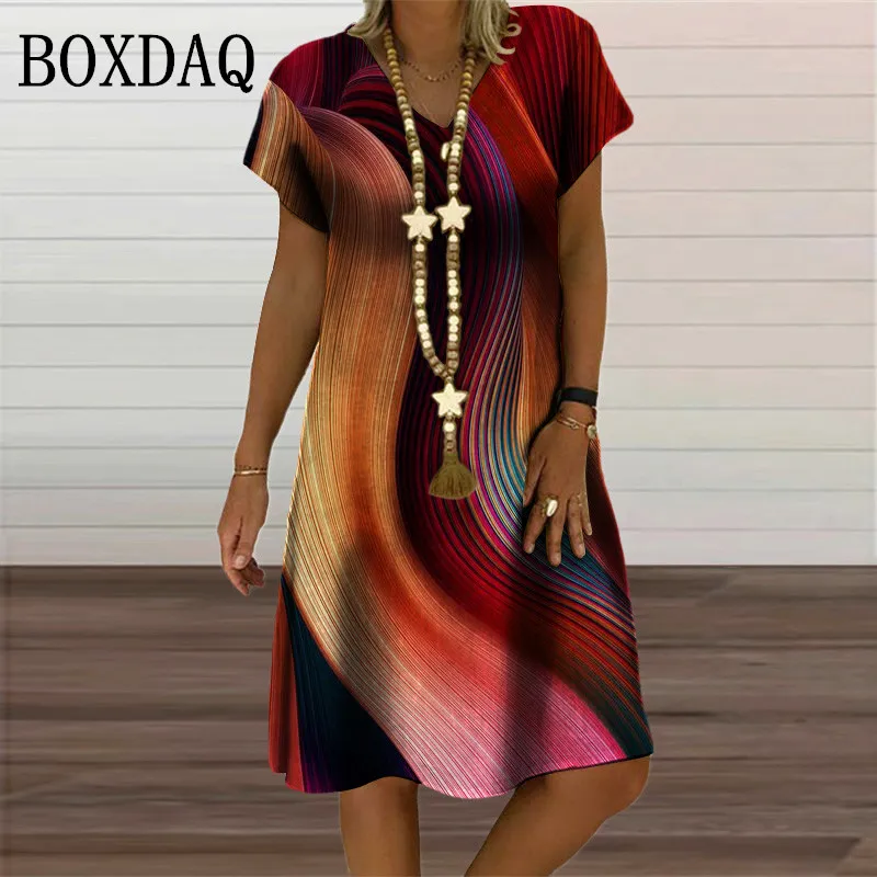 

Elegant Fashion Tie Dye Gradient Mini Dress Woman Clothing 2022 Summer New Casual V-Neck Short Sleeve Oversize Loose Dress Robe