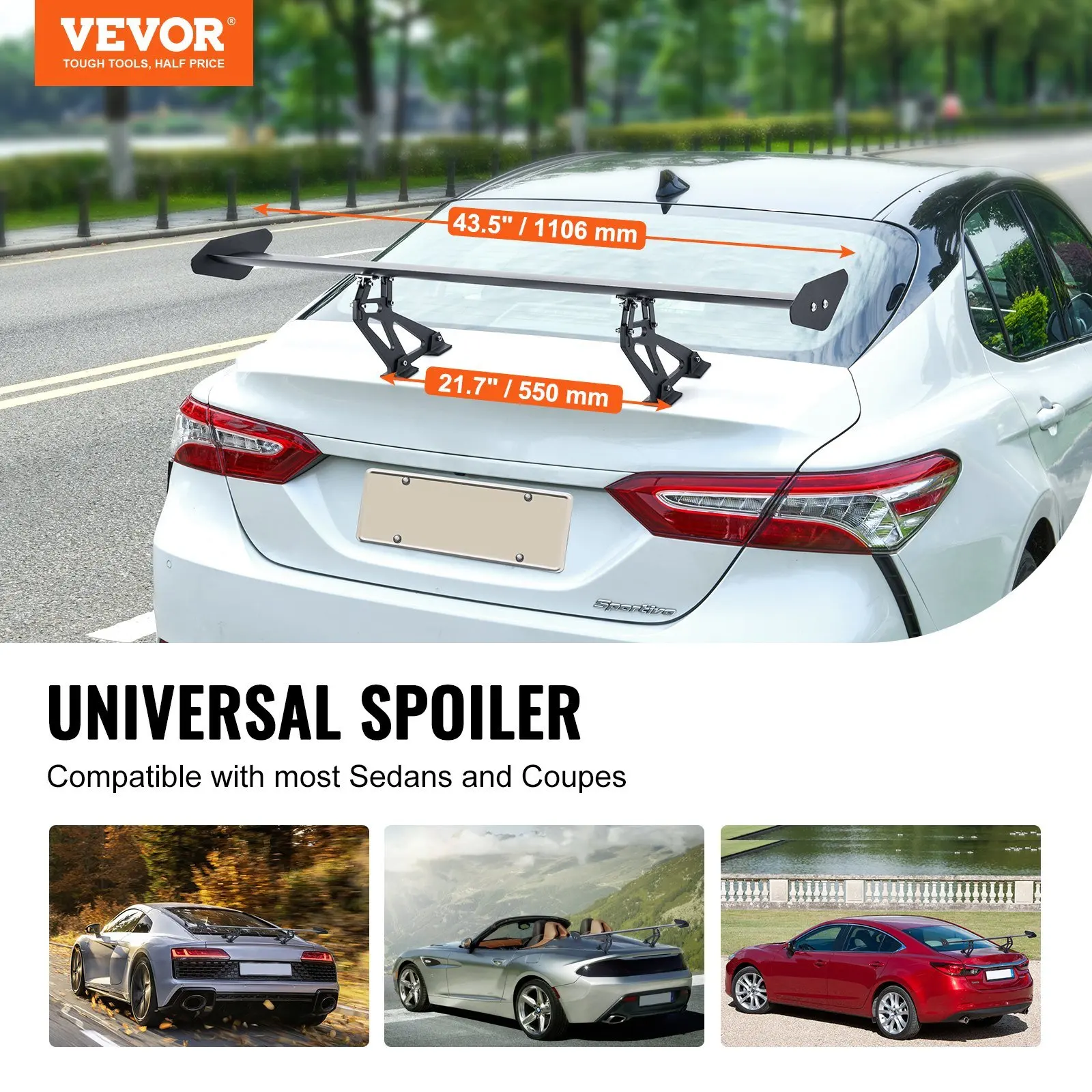 NEW GT Wing Car Spoiler 43.3 inch Universal Spoiler with Single Deck Adjustable Lightweight Aluminum Car Rear Spoiler Wing