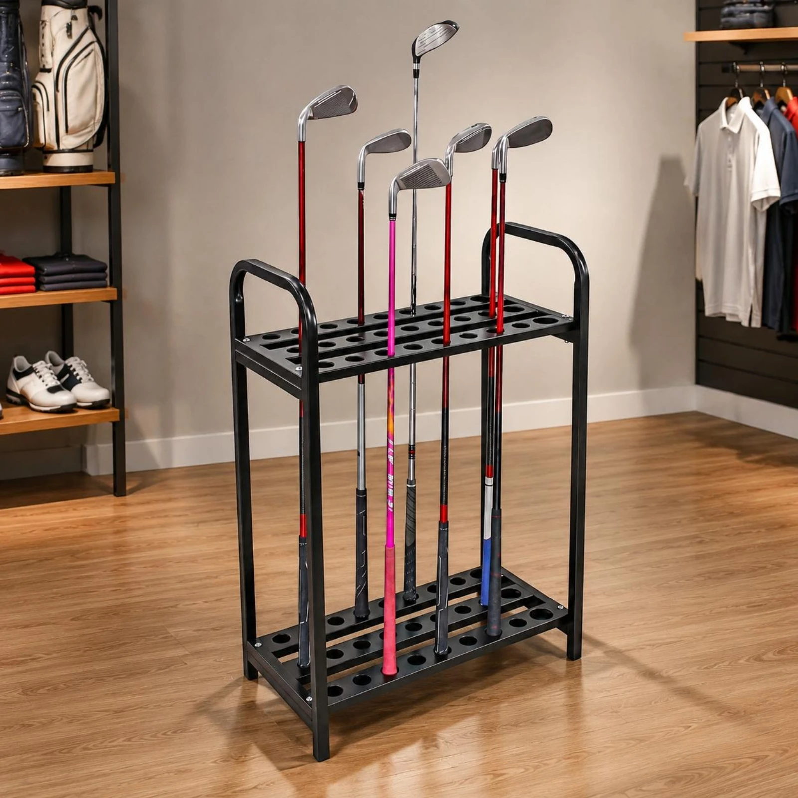 Sports Equipment Storage Rack - 27穴ゴルフクラブラック 組み立て簡単 頑丈な構造 ゴルフオーガナイザースタンド 家庭用スポーツ用品収納用