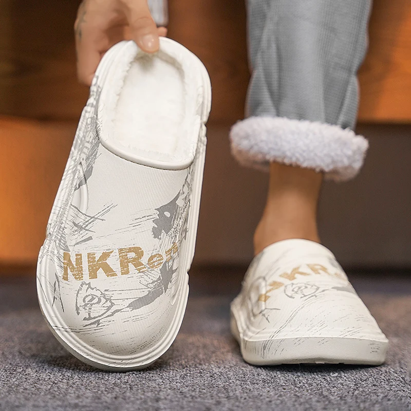 Autumn and Winter Waterproof Cotton Shoes for Men and Women, Plus Velvet to Keep Warm, Outer Wear Cotton Slippers