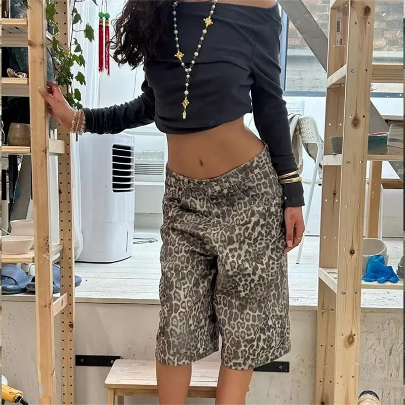 Jaded London 25SS new faded leopard print full print loose wide leg low waisted straight leg jeans fashion jeans