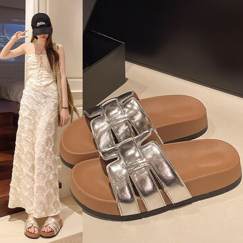 المألوف شقة القاع المنسوجة الصنادل المرأة الصيف ملابس خارجية لينة وحيد الراقية الإحساس تنوعا النعال باردة #1