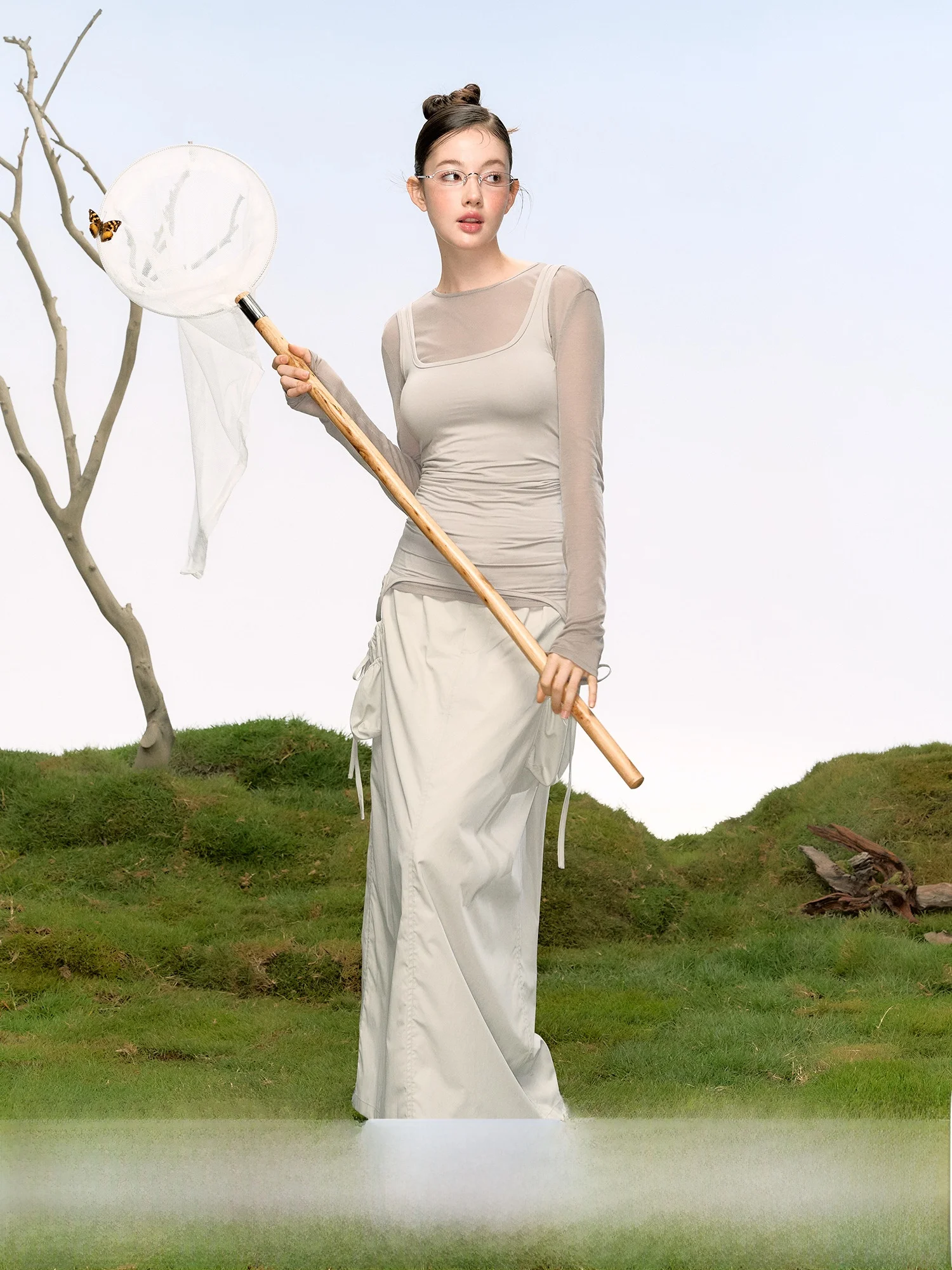 

LaluneDuCiel Casual Mid-Waist Straight-Leg Workwear Skirt with Two kets Women's Summer Versatile Mid-Length Skirts