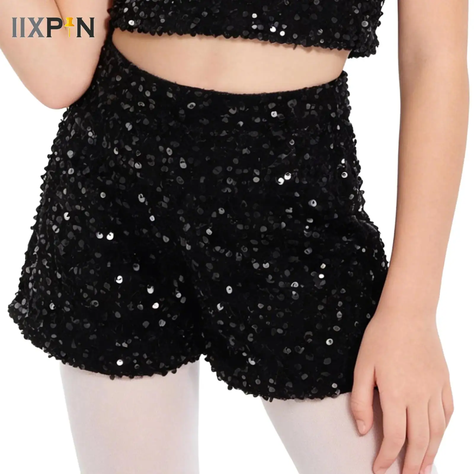 

Kids Girls Dance Shorts Shiny Sequins Modern Hip-Hop Jazz Dancing Stage Performance Costume School Singer Host Show Short Pants