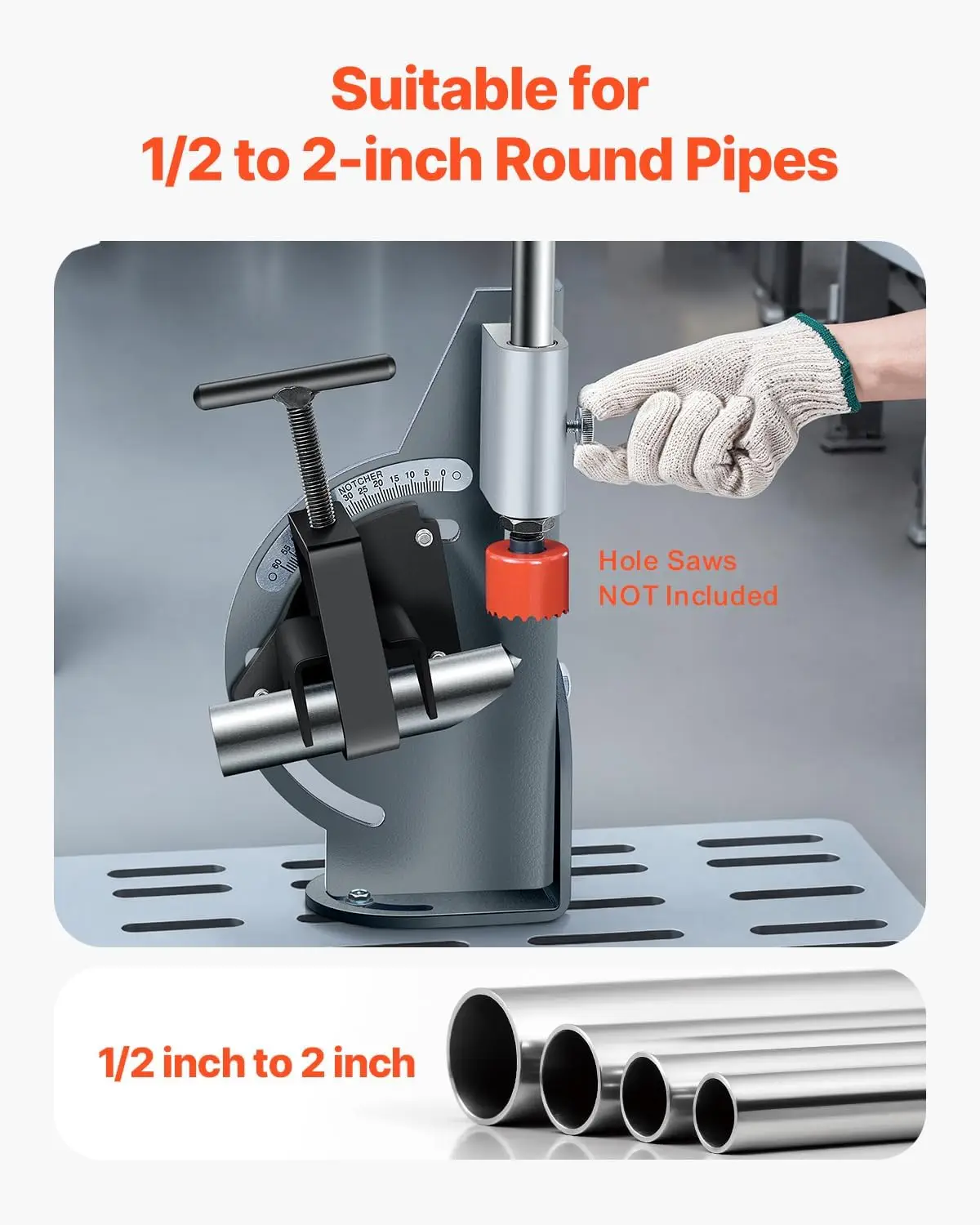 Pipe Notcher, 1/2 to 2-inch Tubing Notcher with 0 to 60° Adjustable Angle, Pipe and Tube Notching Tool for Repair Shops, Home Pr