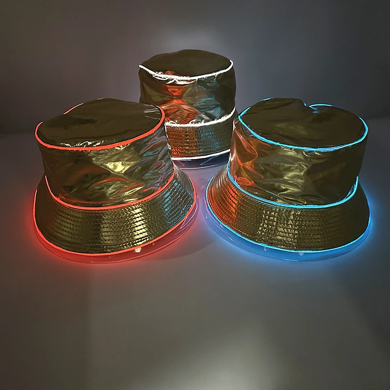 1 pc Adult Decorative Gold Bucket Hat Attractive Night Hats Glowing LED Caps Hats Flashing In The Dark Night