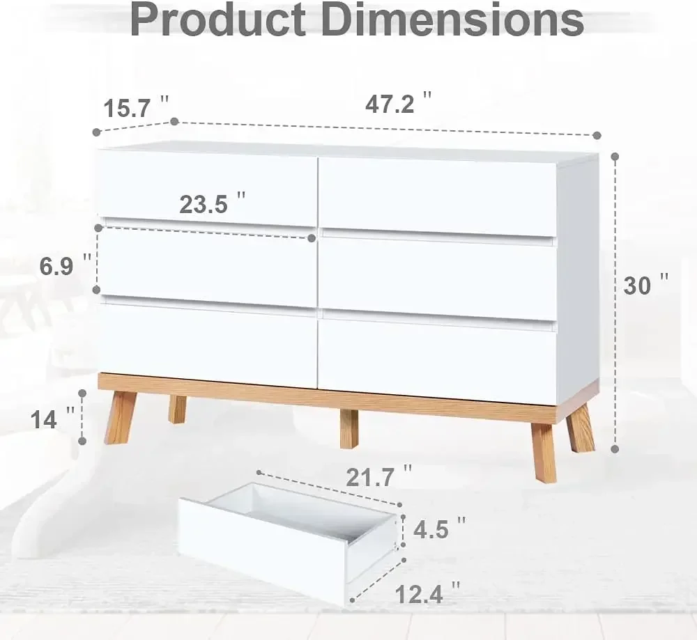 خزانة بيضاء لغرفة النوم مكونة من 6 أدراج وخزانة ذات أدراج وخزانة تخزين كبيرة وخزانة خشبية لغرفة النوم (أبيض) #2
