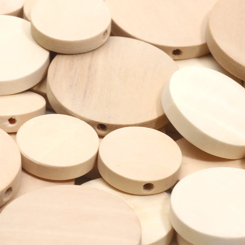 حبات خشبية مسطحة بلون طبيعي ، حبات مستديرة سائبة فارغة لصنع الحلي ، أقراط ساحرة ، مشغولات يدوية يدوية يدوية الصنع ، 15: 20: 50: 50: 50