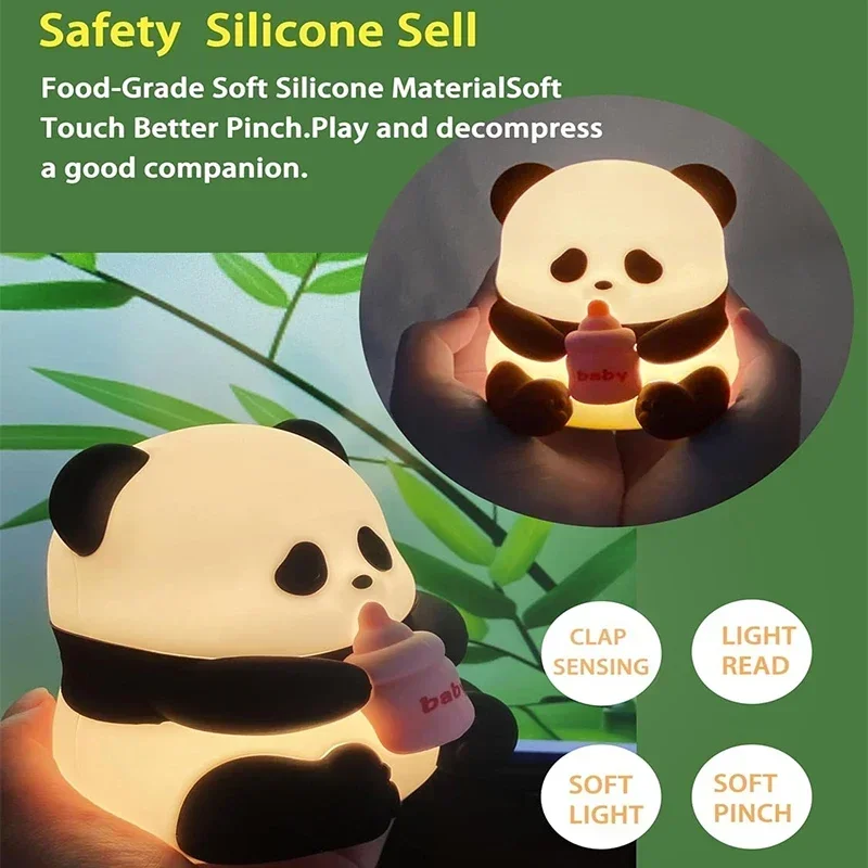 Cute Silicone Panda Night Lights, Rechargeable LED Animal Decor Night Lights Kawaii for Birthday Gifts/Sleep, Christmas Lights