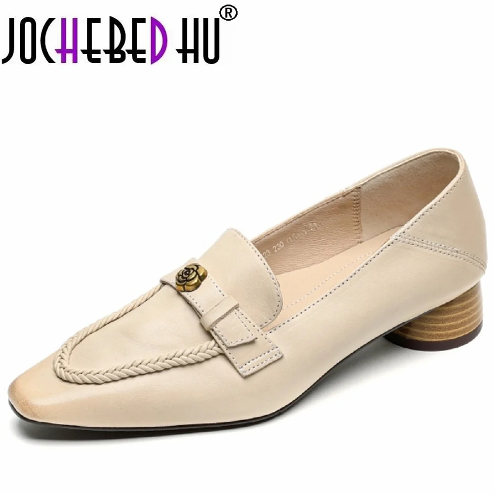 

【JOCHEBED HU】women's Handmade Genuine Leathee pointed toe loafers metal buckle decoration soft comfortable casual 34-40
