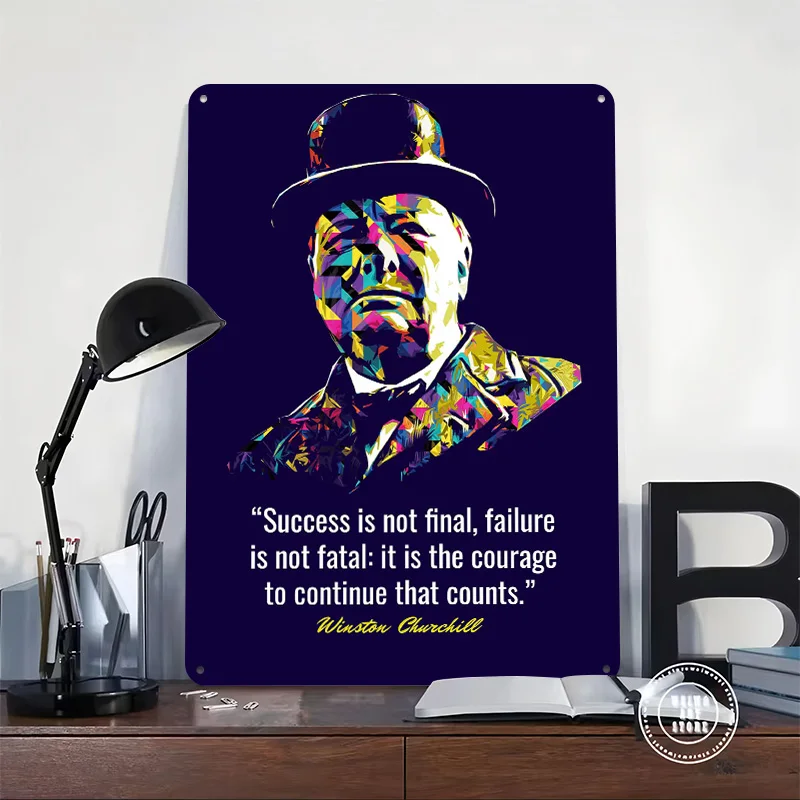 Winston Churchill Quotes Tinplate Posters Customizable Wall Art Retro Vintage Metal Signs for Home Room Decoration Garage Garden