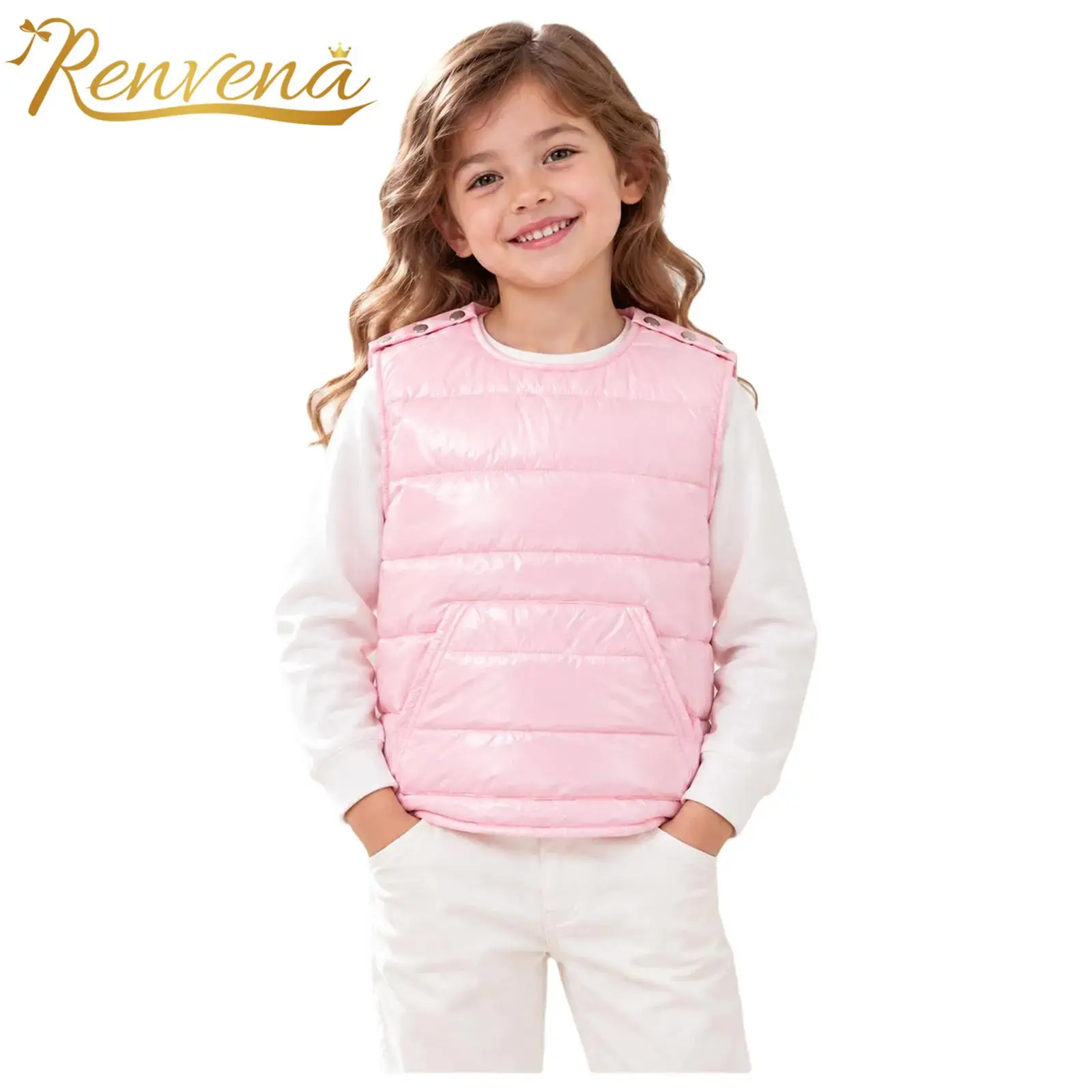Water-resistant Kids Vest Boys Girls Padded Waistcoat Press Button Shoulders Sides Tops Lightweight Sleeveless Tank Top Packable