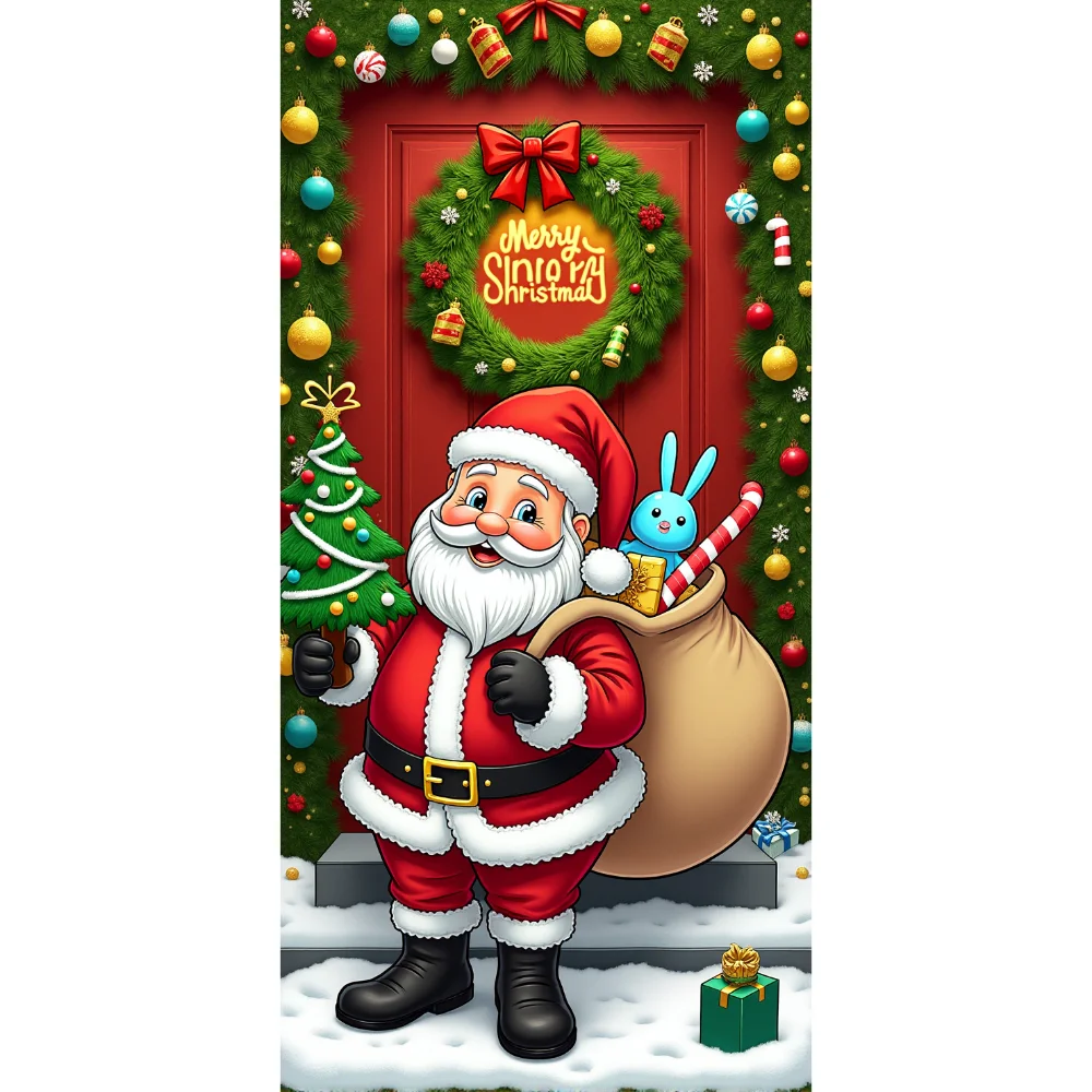 Christmas Door Cover Black Santa Claus Decorations Merry Christmas Banner Decor Christmas Wall Hanging Banner Party Supplies