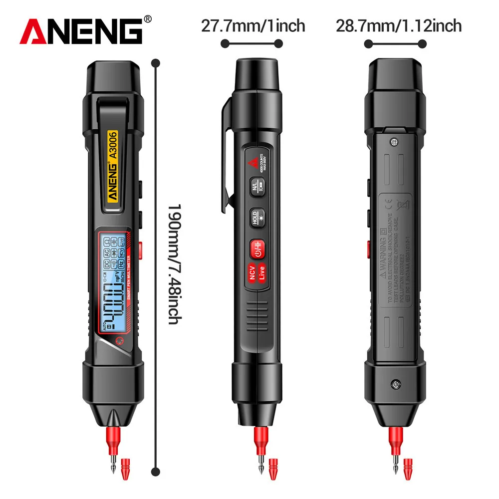 ANENG A3006 Pen Type Multimeter 4000 Counts Multifunctional AC/DC Voltage Tester Ohm Hz Zero Fire Line Detector Electric Tools