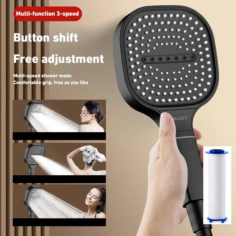 

13cm Large Panel 3 Modes Adjustable Shower Head High Pressure Massage Shower Head Filter Element Bathroom Accessories