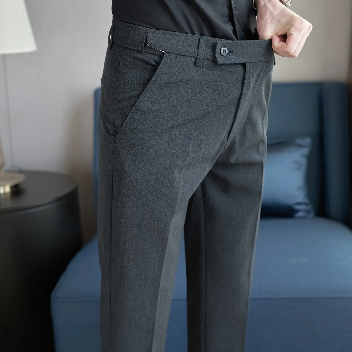 Plus Size 40 38 Men Elastic Waist Solid Color Suit Pant 2026 Formal Slim Wedding Pants Mens Fashion Casual Social Dress Trouser view 4