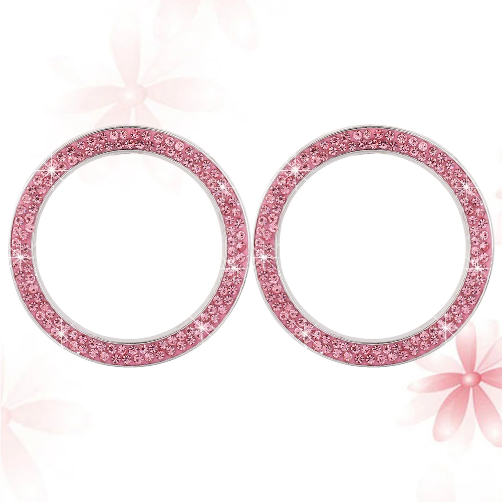 

2pcs Car Starter Decorative Ring Rhinestone Engine Interior Bling Sticker Vehicle Start Button Easy Install Peel Stick Durable