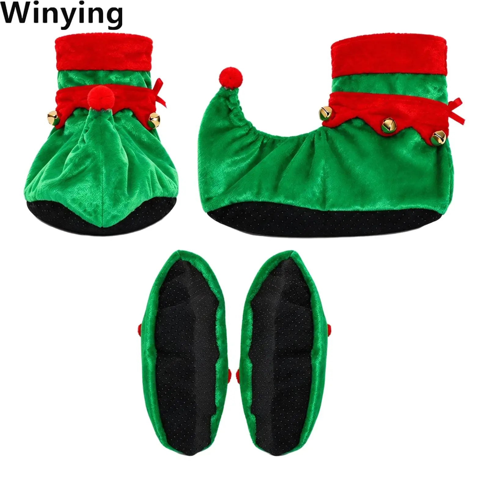 Christmas Elf Shoe Covers with Bells Role-playing Accessories for Christmas Party Holiday Celebration Event
