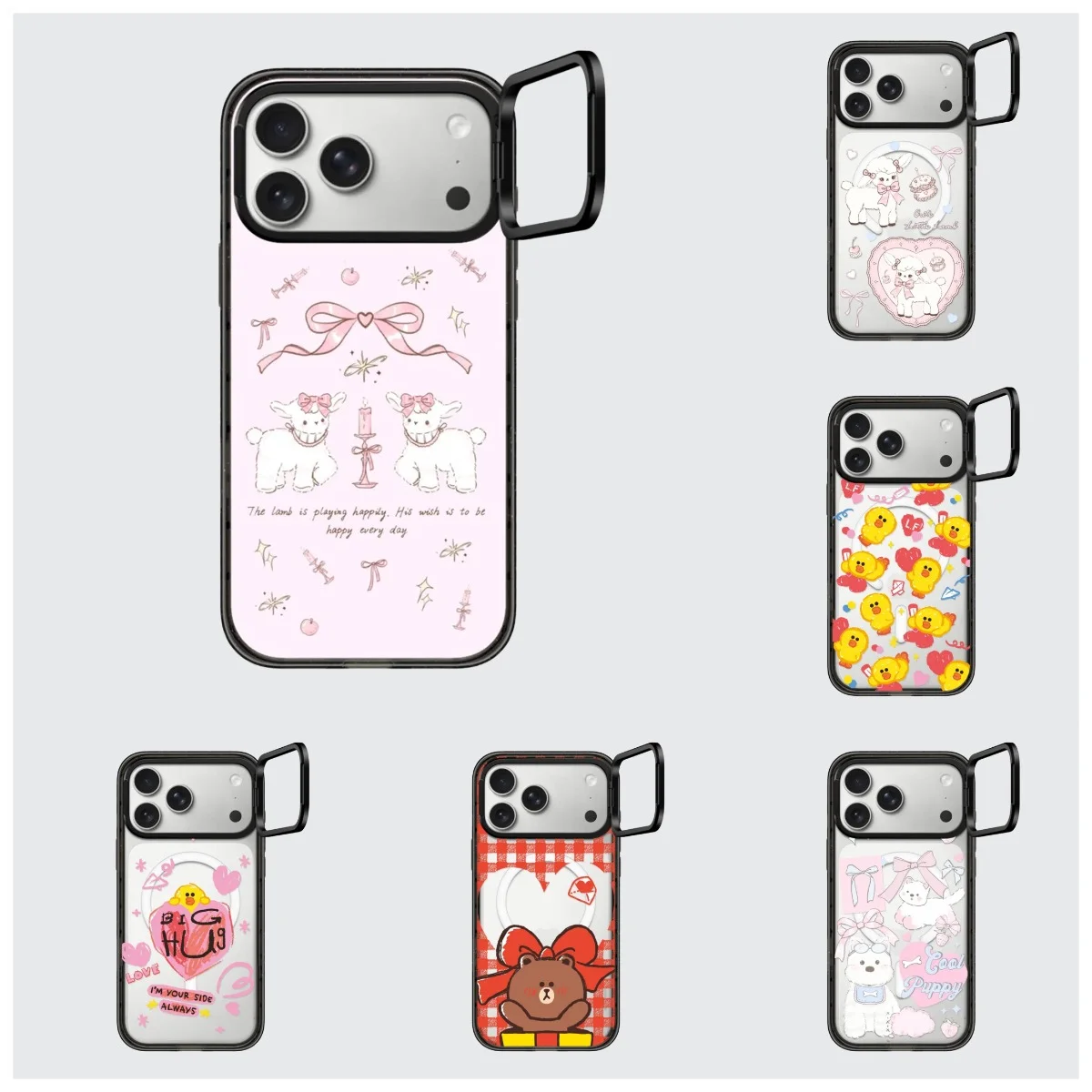 Creative Multiple Cartoons Camera Ring Stand Acrylic Magnetic Cover for IPhone 12 13 14 15 16 17 Pro Max Case for IPhone 17Pro