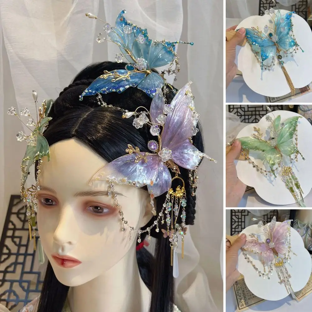 

Metal Butterfly Hair Accessories with Safety Spring Clip Decorative Beads Tassels Multi-Functional Styling Tool Hair Clip