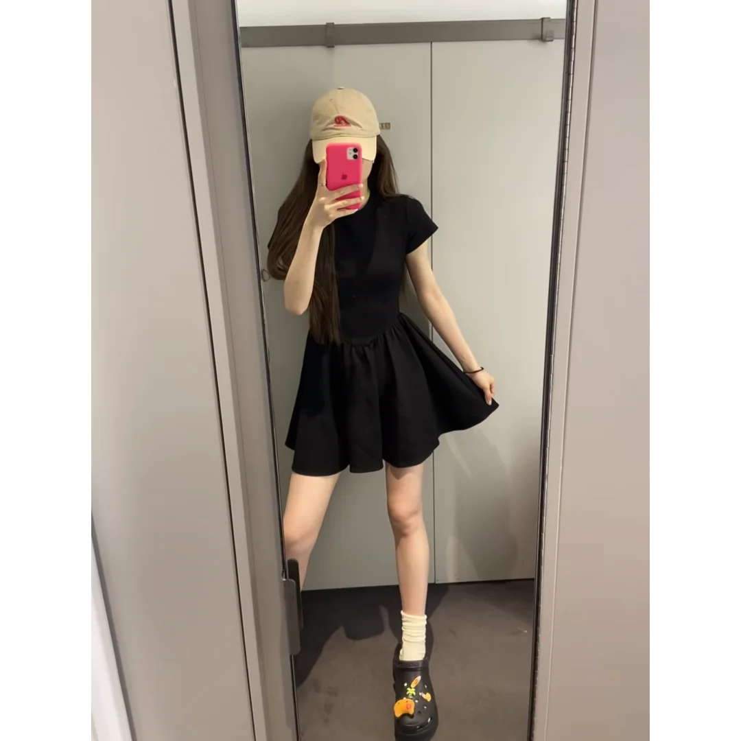 Vestido de Verano Negro Estilo Audrey Hepburn, Corte A, Estilo Francés Chic, Casual, Corto, Mini LBD para Mujeres y Chicas
