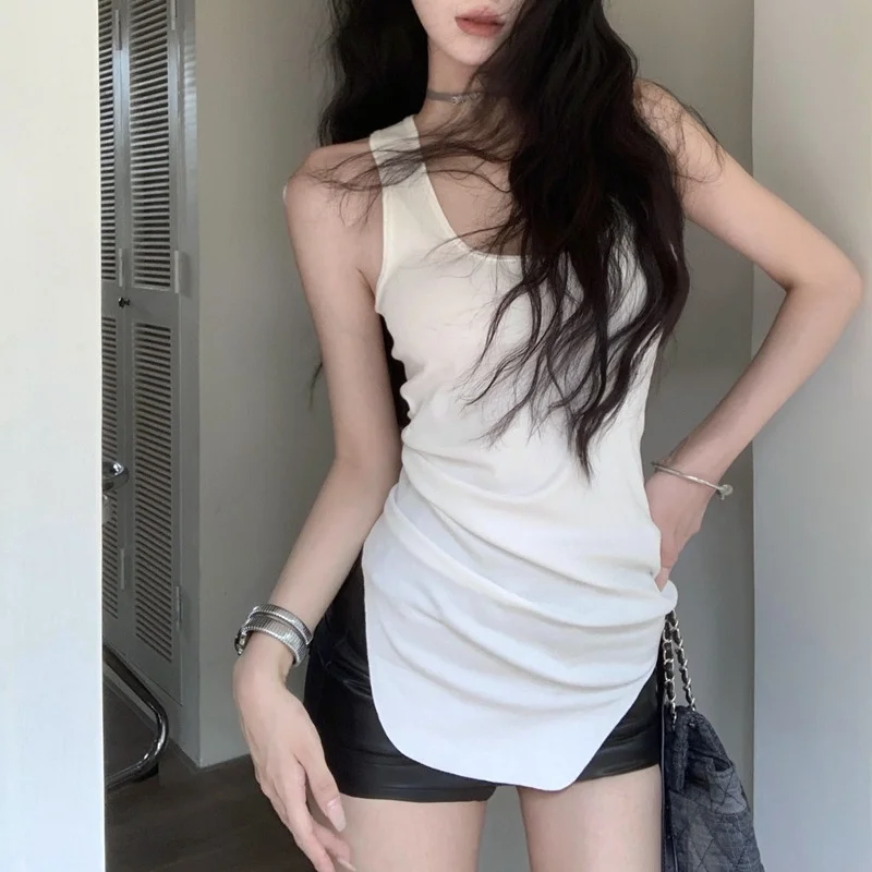 2026 New Summer T Shirt Women V-neck Long Tank Tops Camisole Straps Sleeveless Hot Girls Tee Shirt Sexy Skinny Clothes Woman