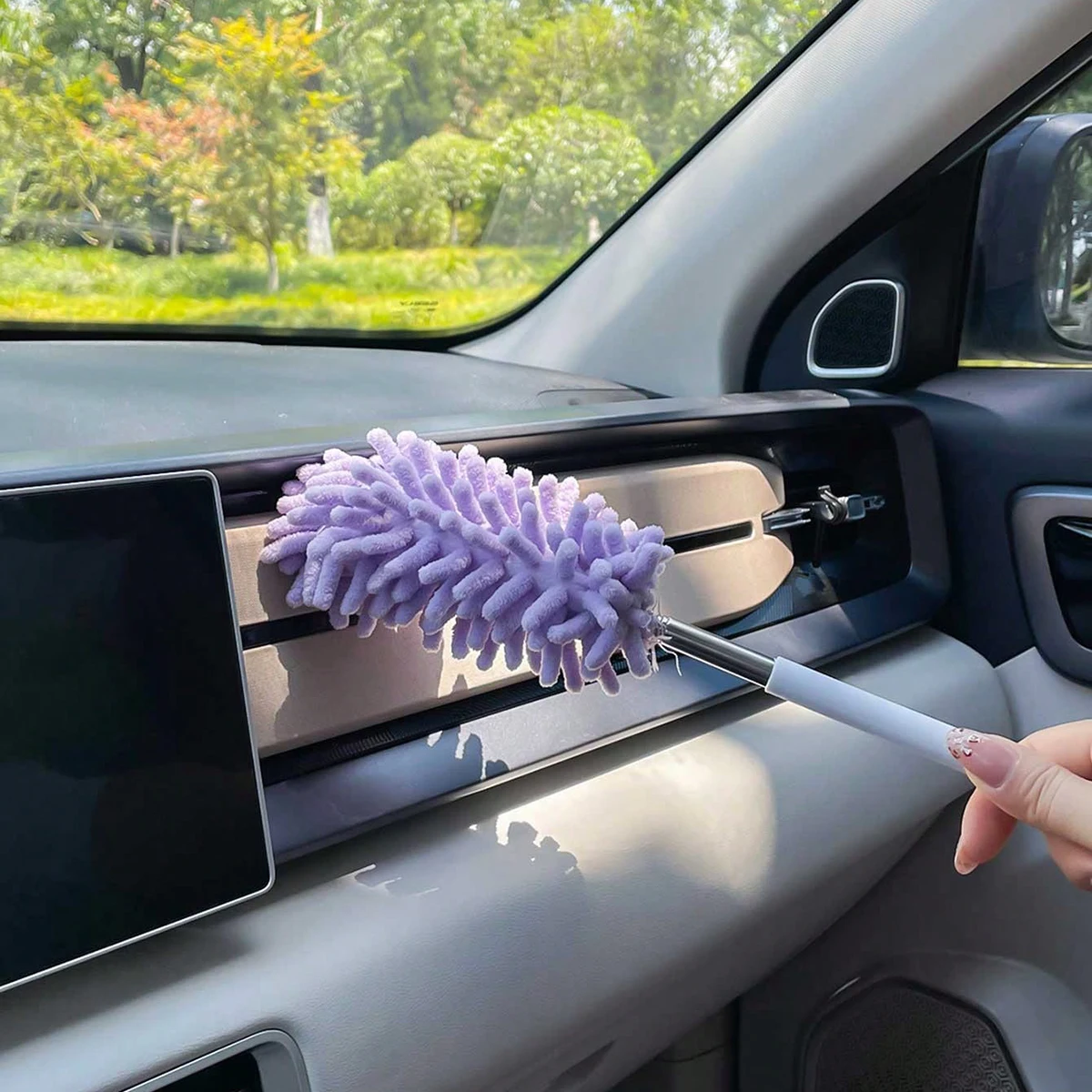 1-teiliger, waschbarer Mini-Teleskop-Staubwedel mit ausziehbarem Griff, fusselfrei, multifunktionales und effizientes Reinigungswerkzeug mit flexiblem Kopf – geeignet für enge Bereiche in Häusern und Autos – Detail 4