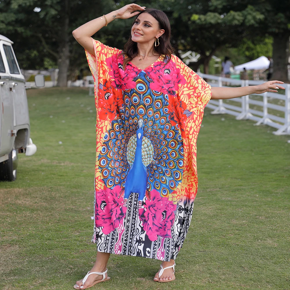 

Женские платья-кафтаны, кафтаны с ярким принтом Mrs Roper, пляжные платья-накидки для купальников