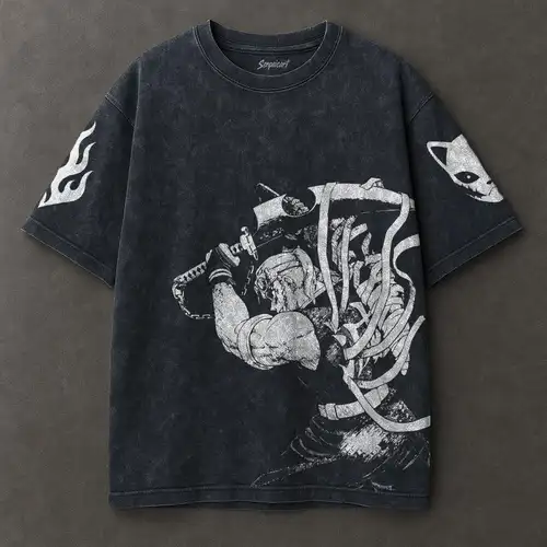 Camiseta lavada con ácido para hombre, camiseta gráfica de Manga de Anime Tengen Uzui, Camiseta de algodón de gran tamaño, camiseta de calle Vintage Harajuku para hombre y mujer