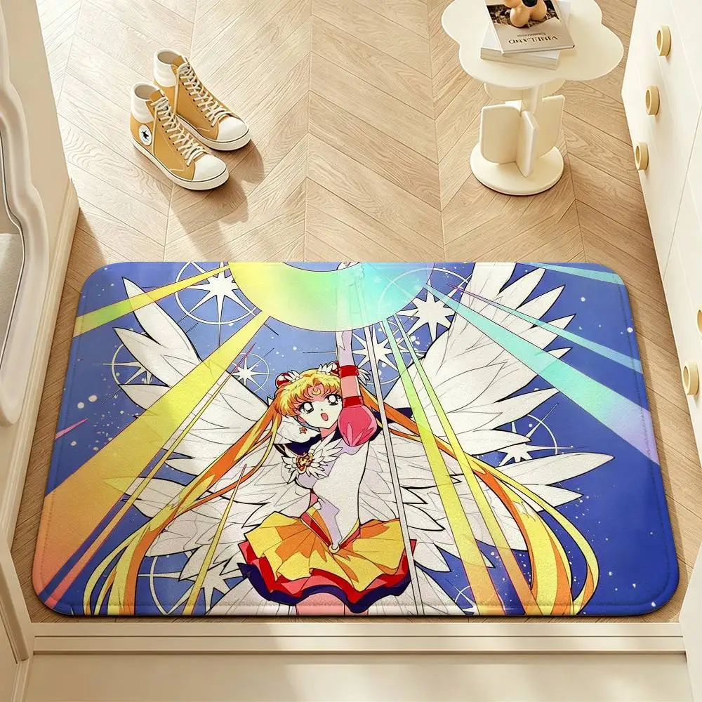 Cute Magical Girl Anime S-Sailor Moon Soft Comfortable Short Plush Rug mat Anti‑Slip Floor Mat Machine Washable Home Decor