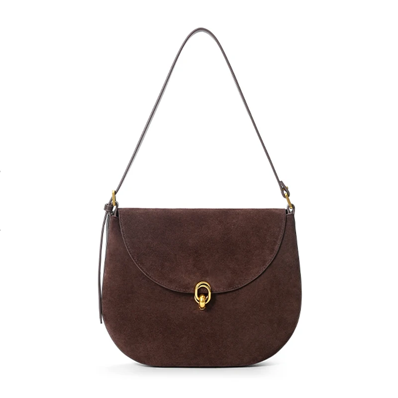 

Women's Suede Cow Real Leather Shoulder Bag Ladies Fashion Designer Luxury Bags Female Retro Durable Cowhide Handbags for Lady