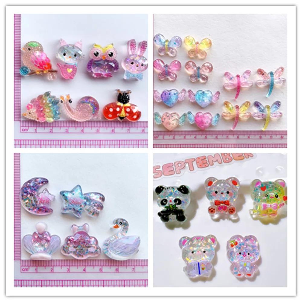 

100pcs Kawaii Glitter Flatback Resin Cartoon Animal Flower Cabochon Hair Bow DIY Scrapbooking Crafts Accessories